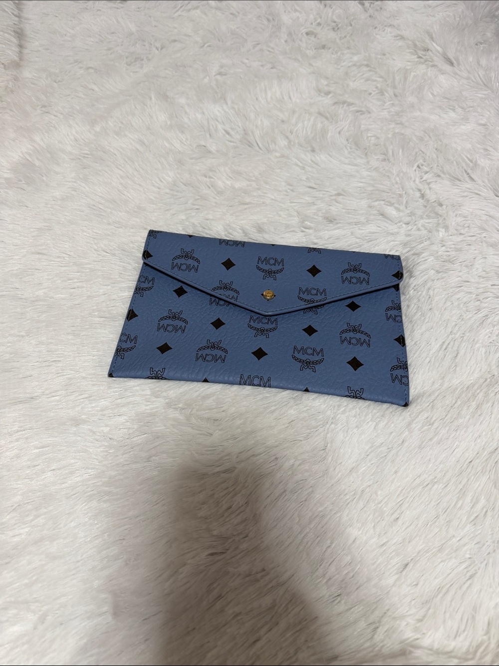 MCM Dusty Blue Monogram Envelope Pouch